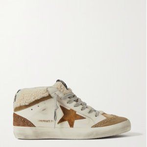GOLDEN GOOSE Mid Star distressed leather, suede and shearling sneakers size 35 5